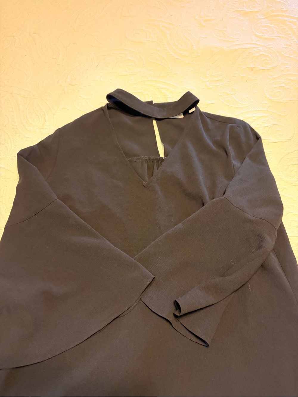 New York & Company Black Long-Sleeve V-Neck Dress with Mock Collar
